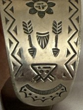 Vintage Navajo Fred Harvey Era, Bell Trading Nickel Silver Hand Stamped Cuff - Additional view 1