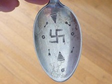 Whirling Log GOOD LUCK Hand Stamp Sterling Silver Spoon Indian Fred Harvey Era - Additional view 2