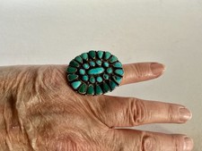 Native Old Pawn Zuni Sterling Silver PETIT POINT Turquoise CLUSTER Ring Size 7 - Additional view 1