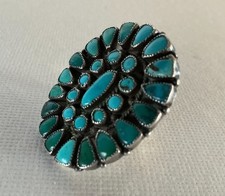 Native Old Pawn Zuni Sterling Silver PETIT POINT Turquoise CLUSTER Ring Size 7 - Additional view 2