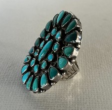 Native Old Pawn Zuni Sterling Silver PETIT POINT Turquoise CLUSTER Ring Size 7 - Additional view 3