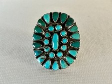 Native Old Pawn Zuni Sterling Silver PETIT POINT Turquoise CLUSTER Ring Size 7
