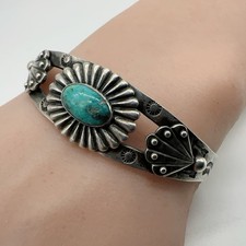 VTG Fred Harvey Era Navajo Sterling Silver Turquoise Cuff Bracelet 16.9g #gcc