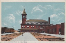 Union Station El Paso Texas TX Railroad Passenger Train Fred Harvey Postcard