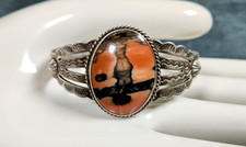 1900s Native American Sterling Silver Petrified Wood Cuff Bracelet Fred Harvey