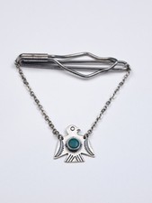 Vintage 1930s-40s Navajo Fred Harvey Era Sterling Turquoise Thunderbird Tie Clip