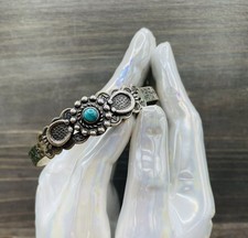 Vintage Fred Harvey Era Sterling Silver Turquoise Stone Cuff Bracelet - Additional view 2