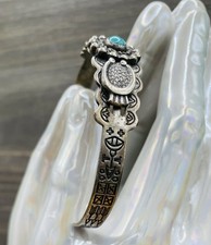 Vintage Fred Harvey Era Sterling Silver Turquoise Stone Cuff Bracelet - Additional view 6