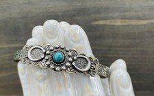 Vintage Fred Harvey Era Sterling Silver Turquoise Stone Cuff Bracelet - Additional view 7