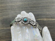 Vintage Fred Harvey Era Sterling Silver Turquoise Stone Cuff Bracelet - Additional view 8