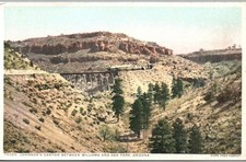 Ash Fork, Arizona - Train in Johnson's Canyon - Fred Harvey Postcard