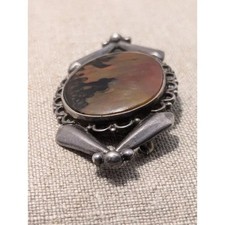 Fred Harvey Era Sterling Silver Petrified Wood/Picture Agate Brooch - Additional view 1
