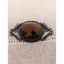 Fred Harvey Era Sterling Silver Petrified Wood/Picture Agate Brooch - Additional view 2