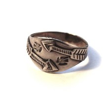 Vtg Navajo style Fred Harvey era Sterling Silver Thunderbird Arrow Ring sz7