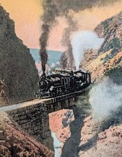 Steam Engine Train on Bridge Apache Canyon NM Fred Harvey Phostint Postcard - Additional view 1