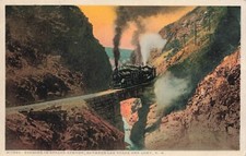 Steam Engine Train on Bridge Apache Canyon NM Fred Harvey Phostint Postcard