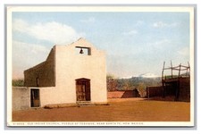 Old Indian Church Pueblo of Tesuque Santa Fe NM Fred Harvey Unposted Postcard