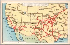 SANTA FE RAILWAY System / Fred Harvey Postcard U.S. MAP by Rand McNally c1920s