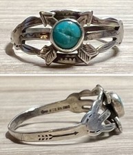 Vintage Fred Harvey Sterling Silver Turquoise Crossed Arrow Band Ring, Size 7