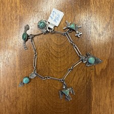 Vintage Native American Turquoise Bracelet Sterling Silver Fred Harvey Era  - Additional view 1