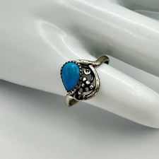 Fred Harvey Era STG 925 Sterling Silver Pear Turquoise Southwest Ring Size 6.5 - Additional view 14