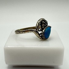 Fred Harvey Era STG 925 Sterling Silver Pear Turquoise Southwest Ring Size 6.5 - Additional view 10