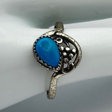 Fred Harvey Era STG 925 Sterling Silver Pear Turquoise Southwest Ring Size 6.5