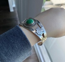 Vintage Navajo Fred Harvey Turquoise Snake Thunderbird Sterling Silver Bracelet - Additional view 11