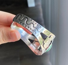 Vintage Navajo Fred Harvey Turquoise Snake Thunderbird Sterling Silver Bracelet - Additional view 5