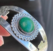 Vintage Navajo Fred Harvey Turquoise Snake Thunderbird Sterling Silver Bracelet - Additional view 8