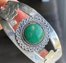 Vintage Navajo Fred Harvey Turquoise Snake Thunderbird Sterling Silver Bracelet - Additional view 9