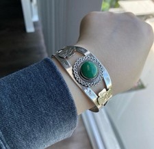 Vintage Navajo Fred Harvey Turquoise Snake Thunderbird Sterling Silver Bracelet - Additional view 10
