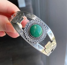 Vintage Navajo Fred Harvey Turquoise Snake Thunderbird Sterling Silver Bracelet