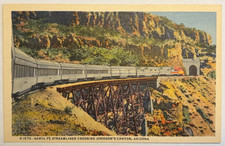 1940s Fred Harvey Santa Fe Streamliner Crossing Johnson’s Canyon AZ Postcard