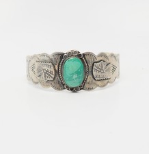 Antique silver Eagle Native American face stamping Fred Harvey Era bracelet - Additional view 1