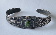 VTG OLD FRED HARVEY ERA Navajo THUNDERBIRD Turquoise Sterling silver Bracelet - Additional view 10