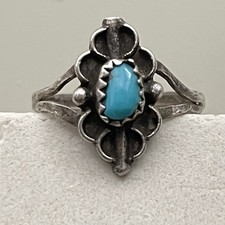 Vintage Sterling Silver Turquoise sz 8 Fred Harvey Era Navajo Souvenir Ring - Additional view 13