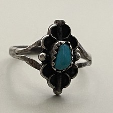 Vintage Sterling Silver Turquoise sz 8 Fred Harvey Era Navajo Souvenir Ring - Additional view 4