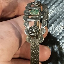 Vintage 1930’s Fred Harvey Era Green Turquoise Coin Silver T-Bird Cuff  Bracelet - Additional view 11