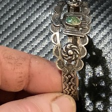 Vintage 1930’s Fred Harvey Era Green Turquoise Coin Silver T-Bird Cuff  Bracelet - Additional view 12
