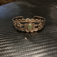 Vintage 1930’s Fred Harvey Era Green Turquoise Coin Silver T-Bird Cuff Bracelet