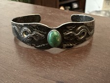 Vintage Navajo Fred Harvey Turquoise Snake Arrow Sterling Silver Bracelet