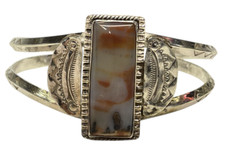 Vintage Fred Harvey Era sterling silver petrified wood cuff bracelet