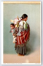 [G5] Postcard Unused Phostint Fred Harvey, Navaho Woman And Popoose