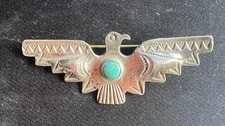 Vintage Old Fred Harvey era Navajo Sterling Silver Turquoise Thunderbird PIN