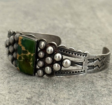 RARE FRED HARVEY ERA Navajo CERRILLOS Turquoise Sterling BUTTONS Bracelet 6.9 in - Additional view 3