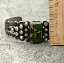 RARE FRED HARVEY ERA Navajo CERRILLOS Turquoise Sterling BUTTONS Bracelet 6.9 in - Additional view 10