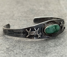 Vintage FRED HARVEY ERA Navajo Turquoise HORSE DOG Sterling Bracelet 6.75 in - Additional view 2