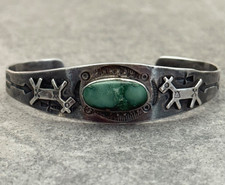 Vintage FRED HARVEY ERA Navajo Turquoise HORSE DOG Sterling Bracelet 6.75 in