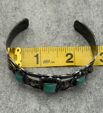 FRED HARVEY ERA Navajo TRIPLE Turquoise Thunderbird Sterling Bracelet 34+g 7 in - Additional view 10